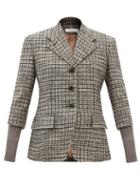 Chlo - Ribbed-cuff Check Wool-blend Jacket - Womens - Khaki