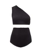 Matchesfashion.com Bottega Veneta - Asymmetric High-rise Crinkled Bikini - Womens - Black