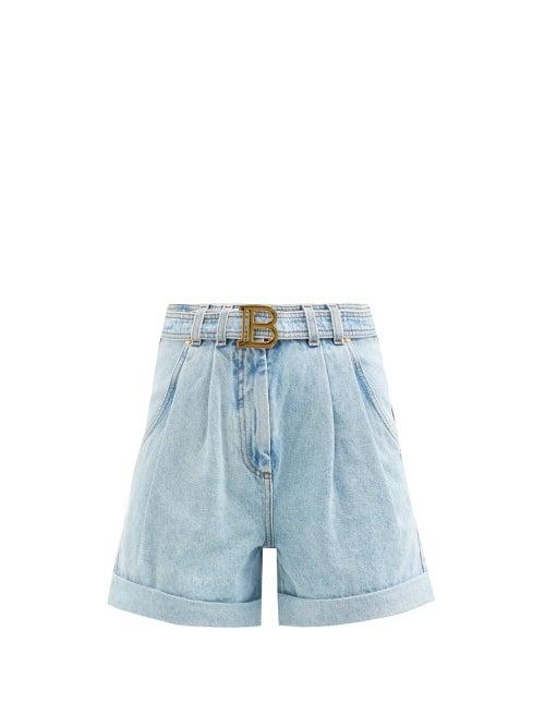 Ladies Rtw Balmain - B-buckle High-rise Denim Shorts - Womens - Denim