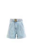 Ladies Rtw Balmain - B-buckle High-rise Denim Shorts - Womens - Denim