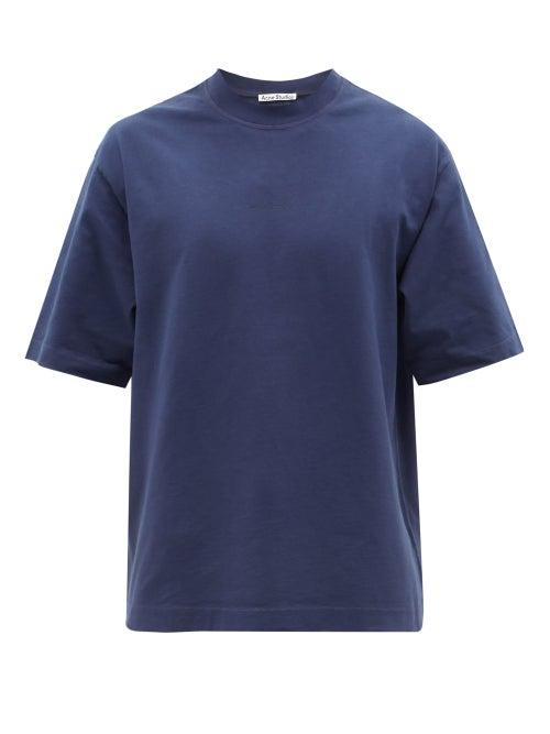 Acne Studios - Extorr Logo-embroidered High-neck Cotton T-shirt - Mens - Blue