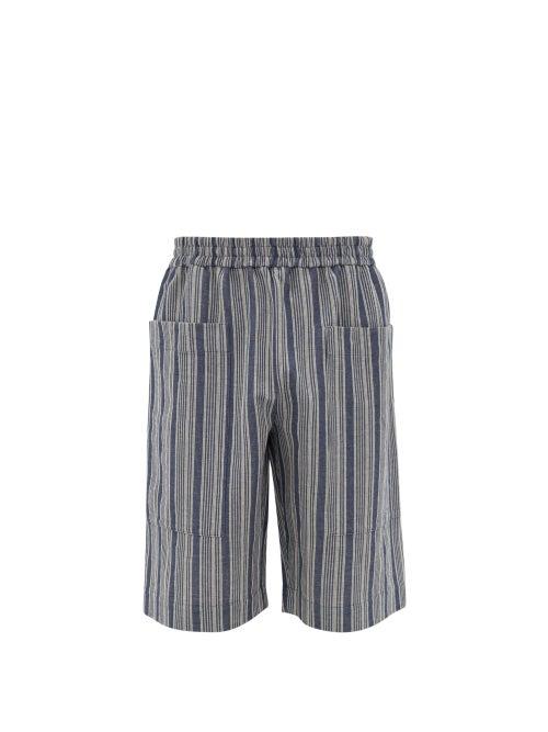 Matchesfashion.com Jil Sander - Striped Cotton-blend Canvas Shorts - Mens - Blue