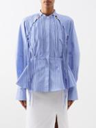 Palmer/harding Palmer//harding - Connected Striped Cotton-poplin Shirt - Womens - Blue Stripe