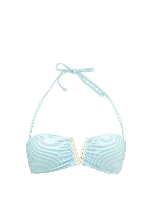 Matchesfashion.com Heidi Klein - Marseille V-bar Padded Bandeau Bikini Top - Womens - Light Blue