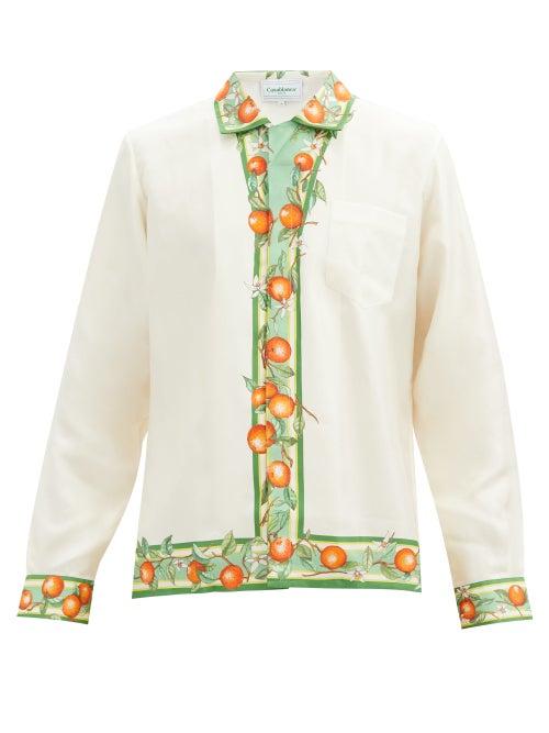 Matchesfashion.com Casablanca - Orange And Vine-print Silk-faille Shirt - Mens - White