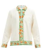 Matchesfashion.com Casablanca - Orange And Vine-print Silk-faille Shirt - Mens - White