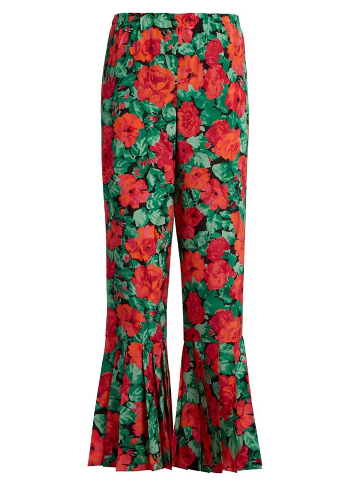 Gucci Floral-print Pleated-hem Silk Trousers