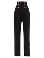 Matchesfashion.com Balmain - Button-embellished High-rise Wide-leg Trousers - Womens - Black