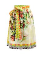 Matchesfashion.com Prada - Floral Print Cotton Poplin Midi Skirt - Womens - Yellow Multi