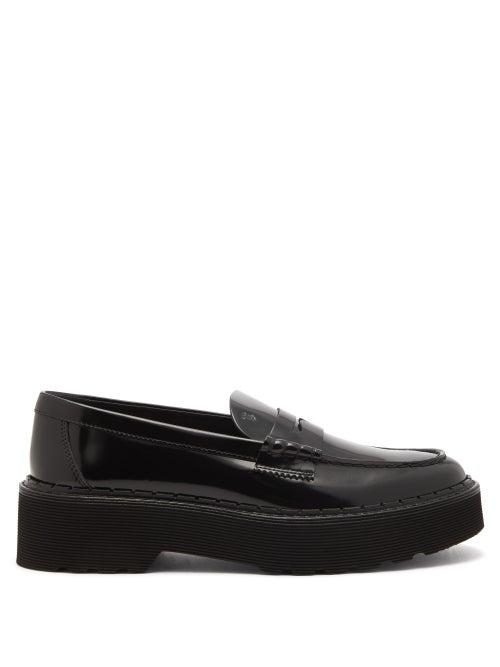 Tod's - Raised-sole Patent-leather Penny Loafers - Womens - Black