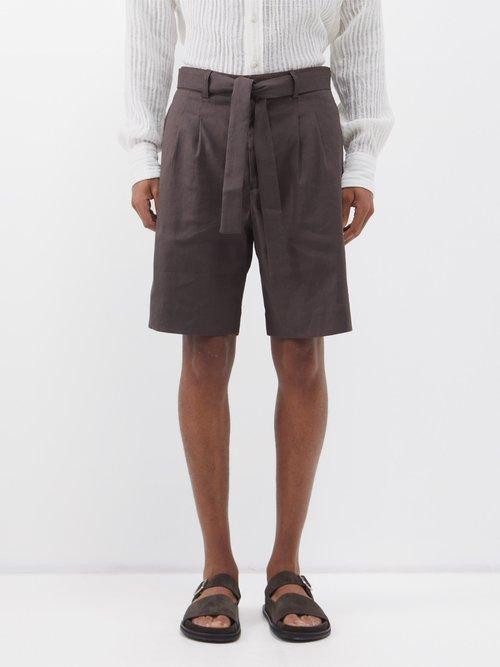 Commas - Pleated Linen-blend Shorts - Mens - Dark Brown
