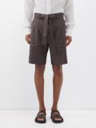 Commas - Pleated Linen-blend Shorts - Mens - Dark Brown