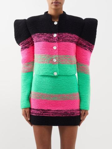 Germanier - Exaggerated-shoulder Gradient Knitted Jacket - Womens - Black Multi