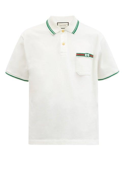 Matchesfashion.com Gucci - Web-stripe Cotton-piqu Polo Shirt - Mens - White