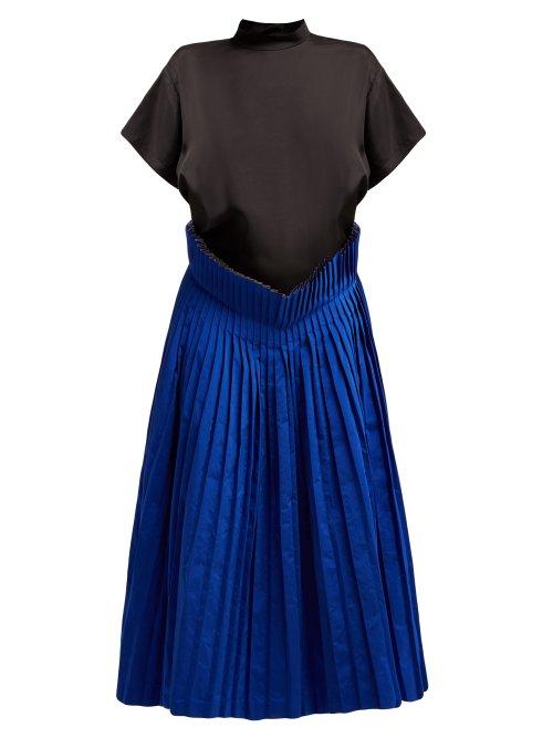 Matchesfashion.com Toga - Pleated Twill And Taffeta Dress - Womens - Black