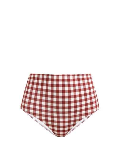 Matchesfashion.com Belize - Pepe High Waisted Gingham Print Bikini Briefs - Womens - Red White