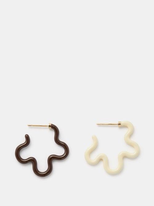 Bea Bongiasca - B Two Tone Enamel, 9kt Gold & Silver Earrings - Womens - Brown Multi