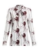 Matchesfashion.com Chlo - Little Horses Print Pussybow Blouse - Womens - Brown Multi