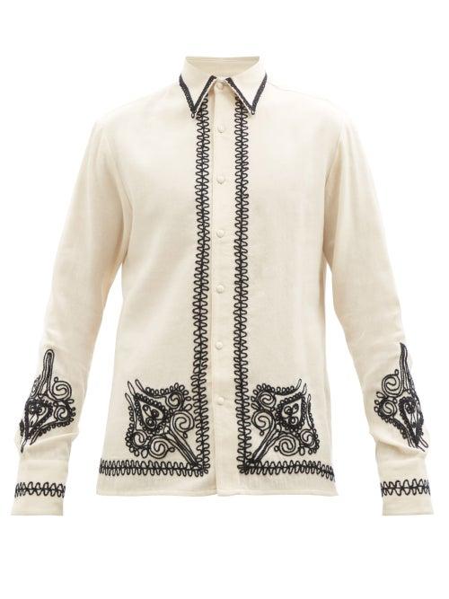 73 London - Embroidered Cotton And Wool-blend Twill Shirt - Mens - Cream