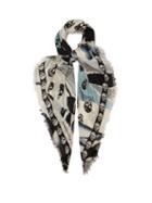 Matchesfashion.com Alexander Mcqueen - Skull And Rose Print Scarf - Womens - Blue