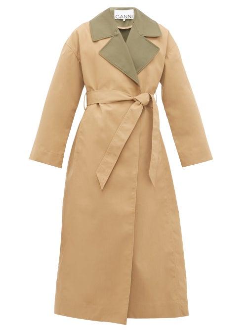 Matchesfashion.com Ganni - Contrast Collar Tie Waist Trench Coat - Womens - Beige