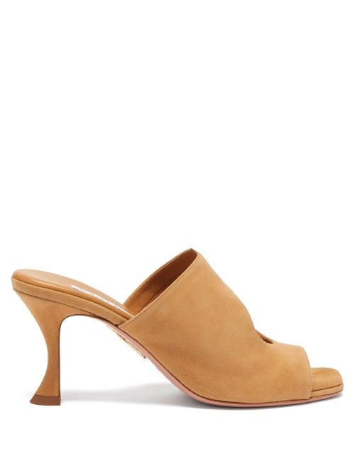 Matchesfashion.com Aquazzura - Sexy Thing 75 Keyhole-vamp Suede Mules - Womens - Beige