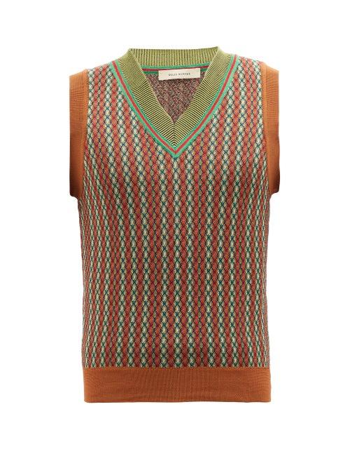 Wales Bonner - Orchestre Jacquard Sleeveless Sweater Vest - Mens - Brown Multi