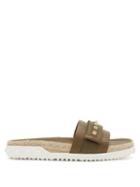 Matchesfashion.com Valentino Garavani - Rockstud Espadrille Leather Slides - Womens - Khaki