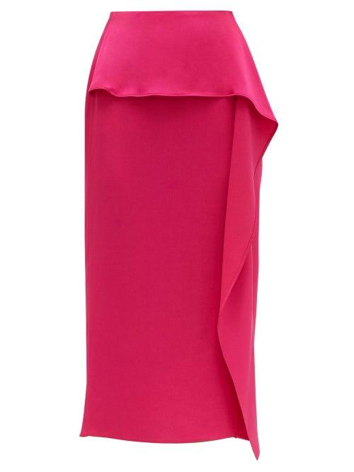 Matchesfashion.com Rochas - Papia Envers Ruffle Trim Satin Pencil Skirt - Womens - Fuchsia