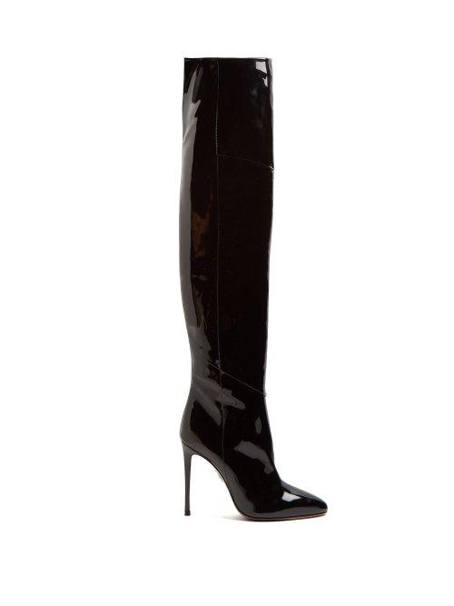 Matchesfashion.com Aquazzura - Alma 105 Patent Leather Over The Knee Boots - Womens - Black