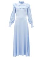 Matchesfashion.com The Vampire's Wife - The Firefly Gathered Puckered Silk-satin Dress - Womens - Light Blue