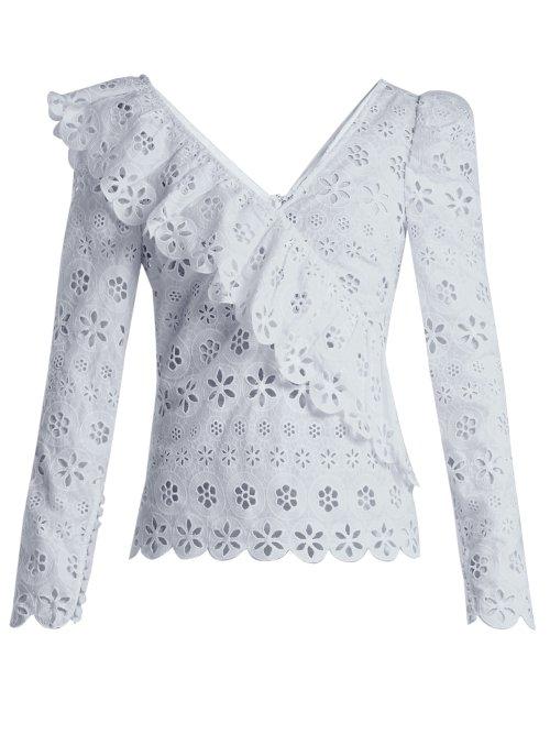 Matchesfashion.com Self-portrait - Ruffle Trim Broderie Anglaise Top - Womens - Light Blue