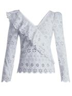 Matchesfashion.com Self-portrait - Ruffle Trim Broderie Anglaise Top - Womens - Light Blue