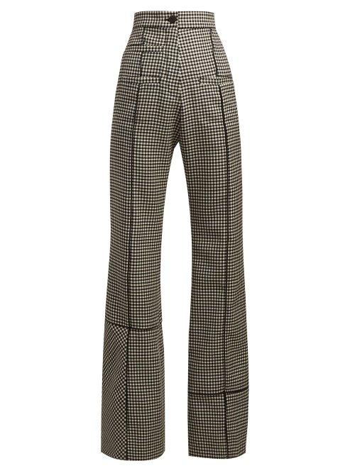 Matchesfashion.com Loewe - Flared Houndstooth Wool Trousers - Womens - Black White