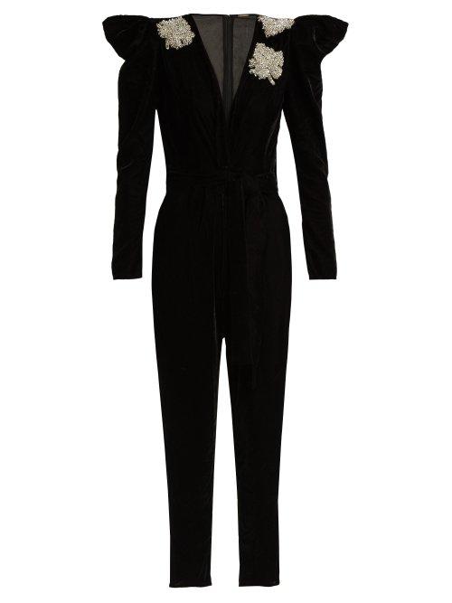Matchesfashion.com Dodo Bar Or - Madison Crystal Embellished Velvet Jumpsuit - Womens - Black