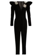Matchesfashion.com Dodo Bar Or - Madison Crystal Embellished Velvet Jumpsuit - Womens - Black