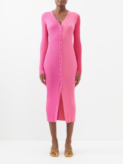 Staud - Shoko Two-tone Ribbed-jersey Dress - Womens - Pink Multi