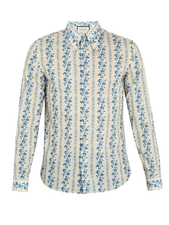 Gucci Floral And Logo-print Cotton-poplin Shirt