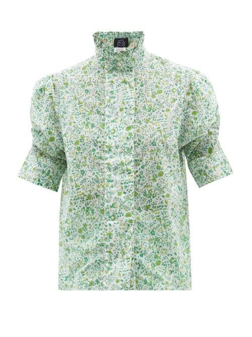 Thierry Colson - Vita Ruffled-collar Floral Cotton-poplin Blouse - Womens - Green Print