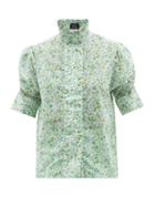 Thierry Colson - Vita Ruffled-collar Floral Cotton-poplin Blouse - Womens - Green Print