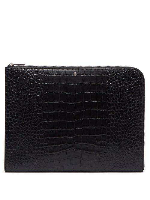 Matchesfashion.com Alexander Mcqueen - Skull Embellished Crococile Effect Leather Pouch - Mens - Black