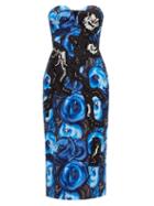 Matchesfashion.com Prada - Divisa Poppy Print Cotton Midi Dress - Womens - Blue Multi