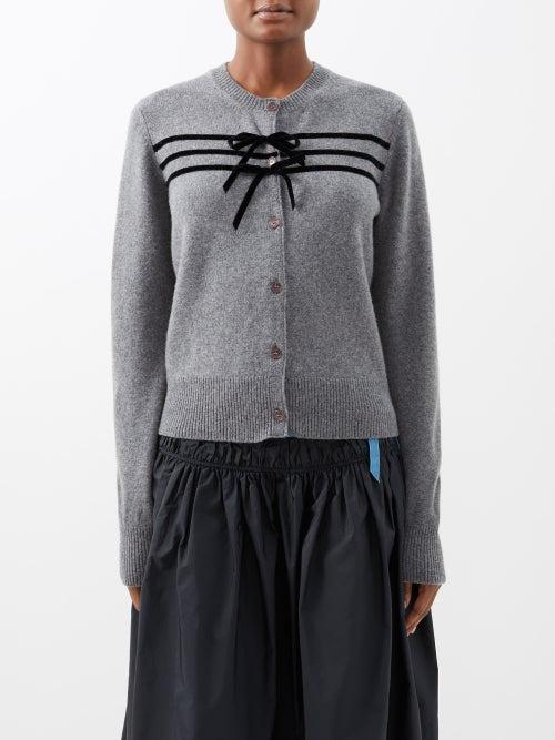 Molly Goddard - Vivienne Bow-embellished Wool-blend Cardigan - Womens - Grey Black