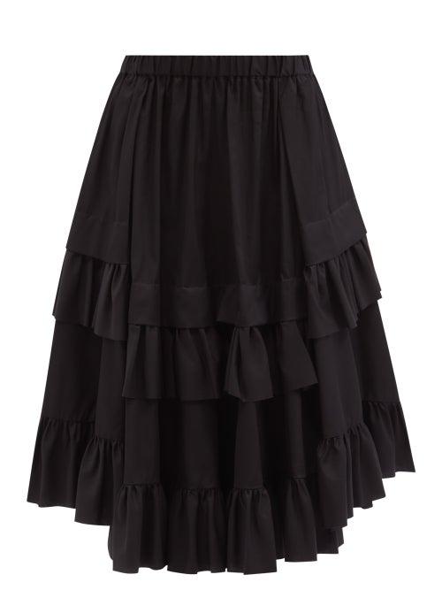 Comme Des Garons Comme Des Garons - Asymmetric-tiered Cotton Midi Skirt - Womens - Black