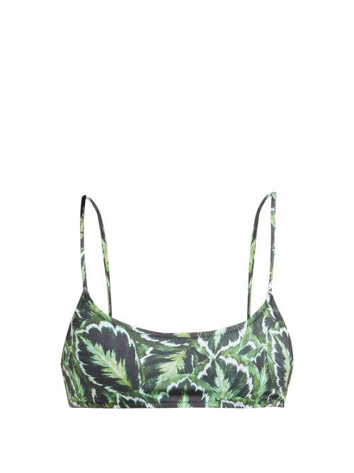Matchesfashion.com Reina Olga - Stella Leaf Print Bikini Top - Womens - Green Multi