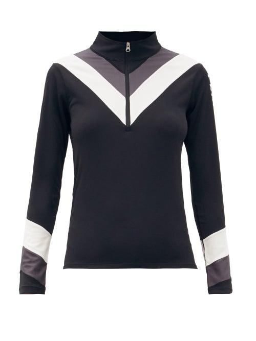 Matchesfashion.com Perfect Moment - Chevron-striped Quarter-zip Thermal Top - Womens - Black
