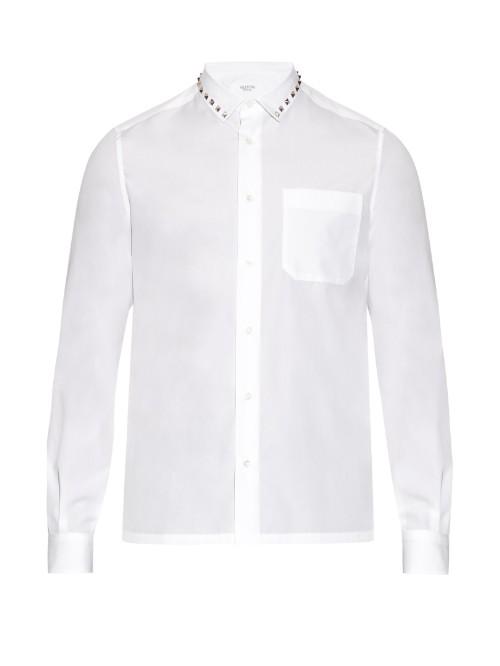 Valentino Rockstud-trimmed Cotton-poplin Shirt