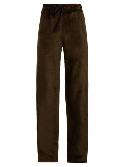 Matchesfashion.com Palmer//harding - Tie Waist Straight Leg Velvet Trousers - Womens - Dark Green