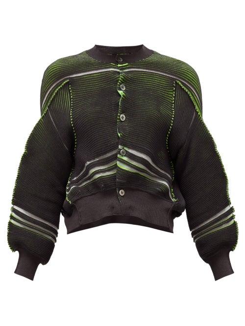 Matchesfashion.com Junya Watanabe - Abstract-stripe Rib-knitted Jersey Cardigan - Womens - Grey Multi