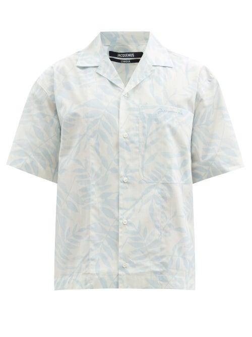 Matchesfashion.com Jacquemus - Jean Cuban-collar Leaf-print Cotton Shirt - Mens - Blue